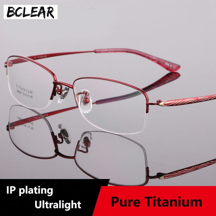 Women's Titanium Semi Rim Frame Eyeglasses Lr8957 Semi Rim Bclear Wine Red