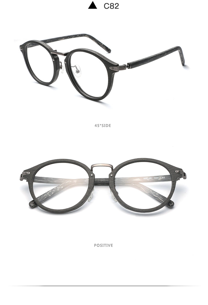 Hdcrafter Unisex Full Round Rim Wood Alloy Eyeglasses Bc06 Full Rim Hdcrafter Eyeglasses