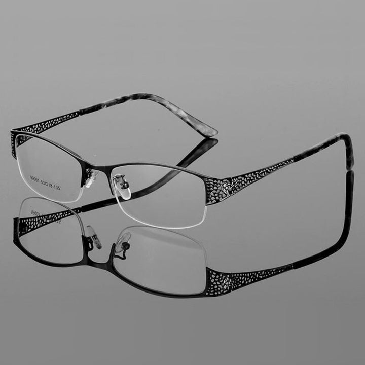 Reven Jate Women's Semi Rim Rectangle Alloy Eyeglasses 99001 Semi Rim Reven Jate black