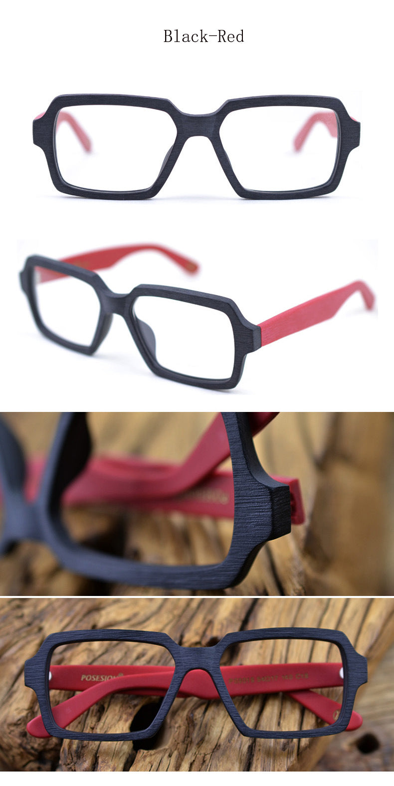 Hdcrafter Unisex Full Rim Oversized Square Wood Acetate Frame Eyeglasses Ps9019 Full Rim Hdcrafter Eyeglasses