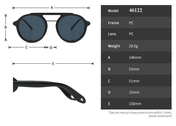 CCspace Unisex Full Rim Round Resin Steampunk Frame Sunglasses 46122 Sunglasses CCspace Sunglasses   