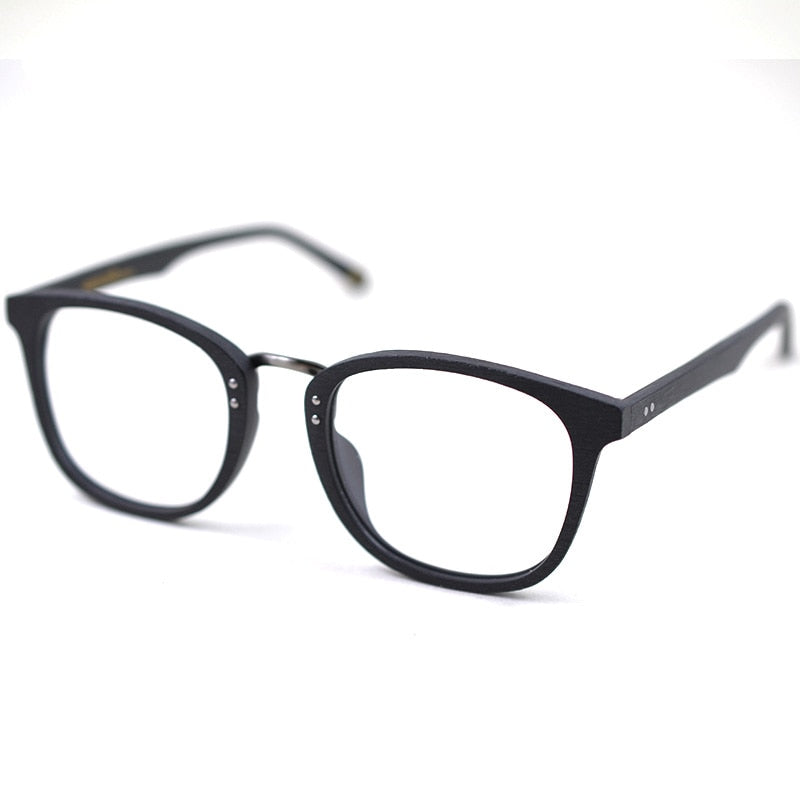Hdcrafter Men's Full Rim Round Metal Wood Frame Eyeglasses Ps7083 Full Rim Hdcrafter Eyeglasses