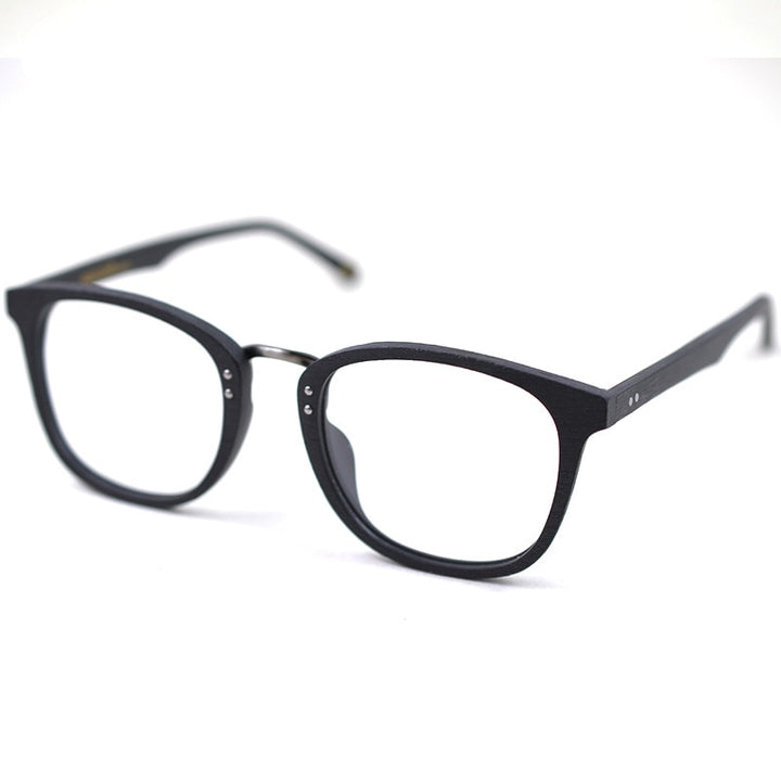 Hdcrafter Men's Full Rim Round Metal Wood Frame Eyeglasses Ps7083 Full Rim Hdcrafter Eyeglasses