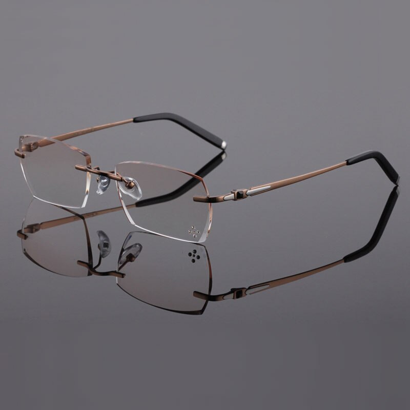 Reven Jate 611 Pure Titanium Rimless Diamond Cutting Glasses Frame Eyeglasses Men Brown Rimless Reven Jate Default Title