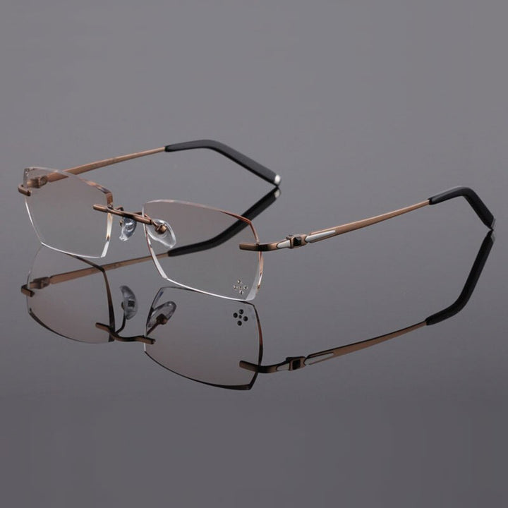 Reven Jate 611 Pure Titanium Rimless Diamond Cutting Glasses Frame Eyeglasses Men Brown Rimless Reven Jate Default Title