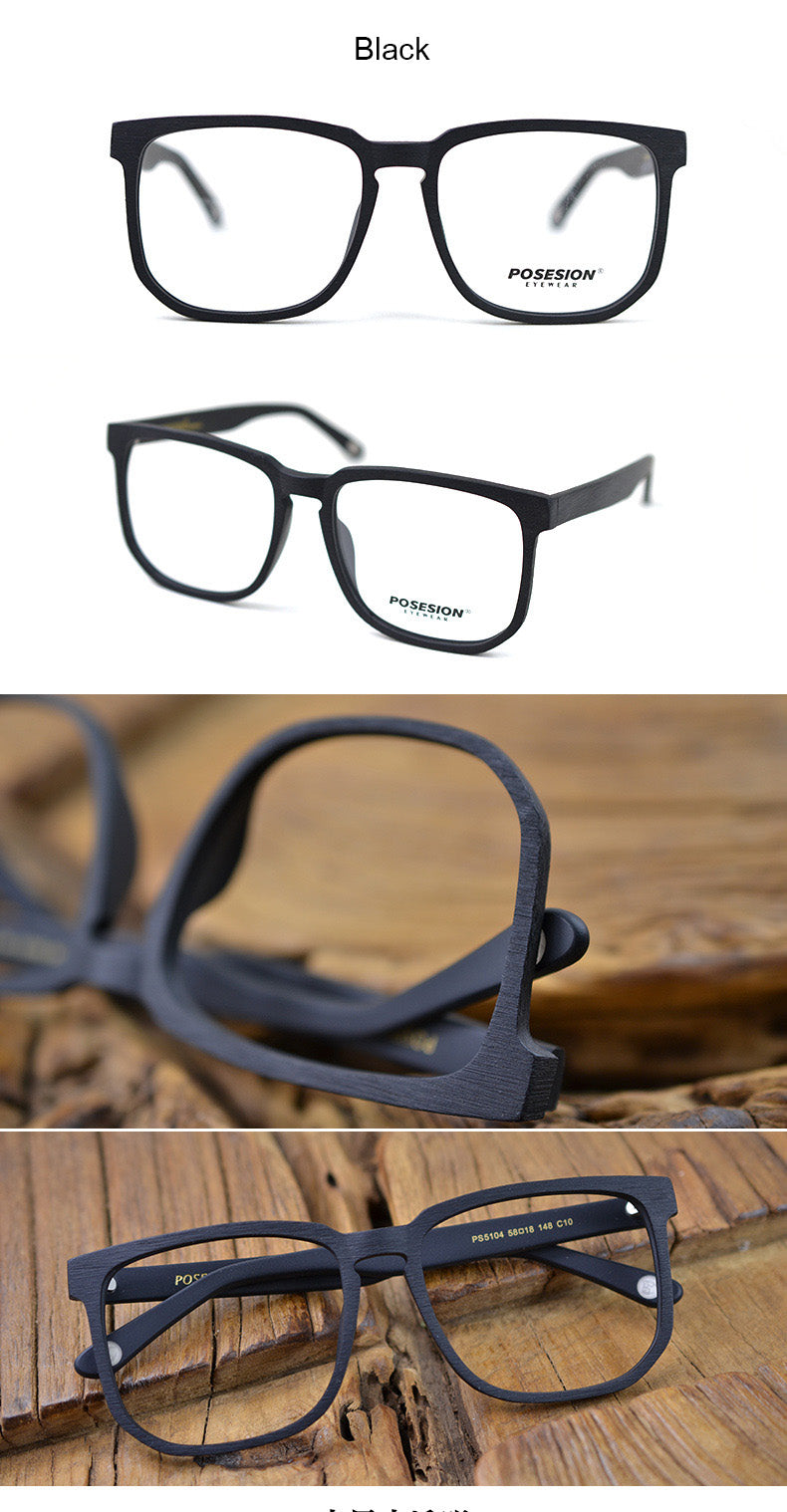 Hdcrafter Unisex Oversized Square Round Wood Frame Eyeglasses Ps5104 Full Rim Hdcrafter Eyeglasses