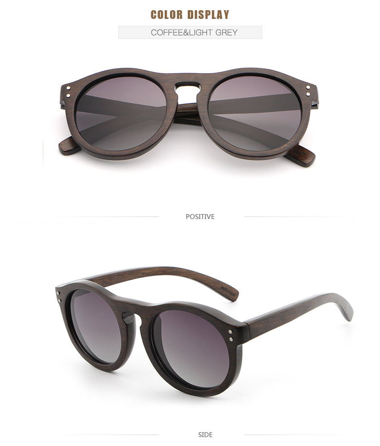Hdcrafter Unisex Full Rim Round Bamboo Wood Frame Polarized Sunglasses Lw3016 Sunglasses HdCrafter Sunglasses