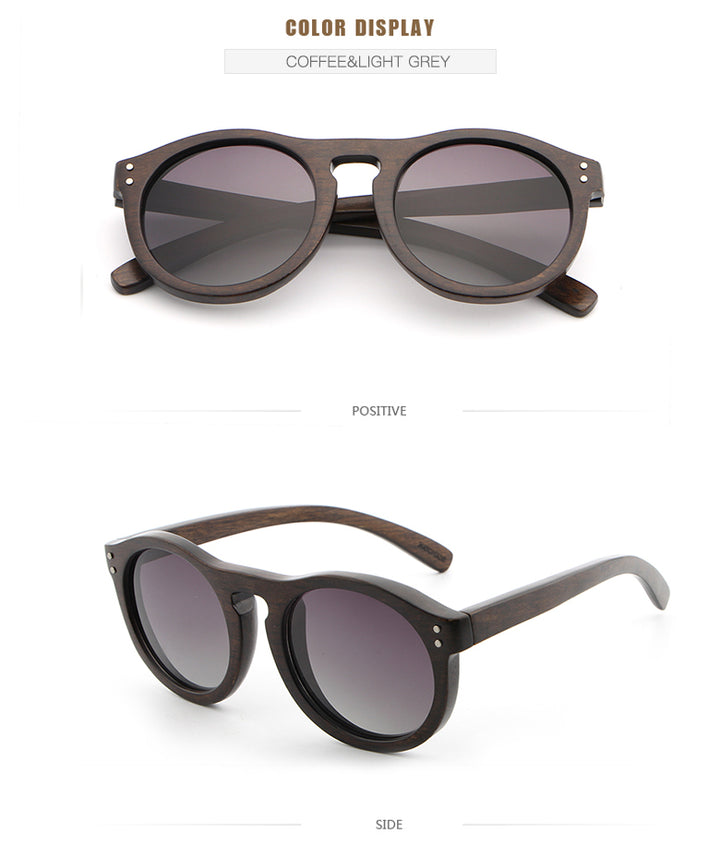 Hdcrafter Unisex Full Rim Round Bamboo Wood Frame Polarized Sunglasses Lw3016 Sunglasses HdCrafter Sunglasses