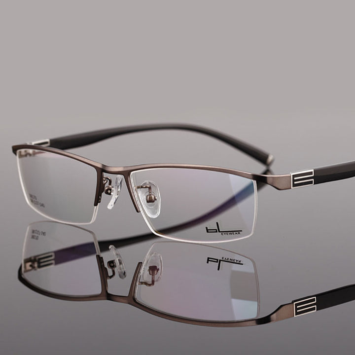 Reven Jate Men's Semi Rim Rectangle Titanium Alloy Eyeglasses 56170 Semi Rim Reven Jate C2