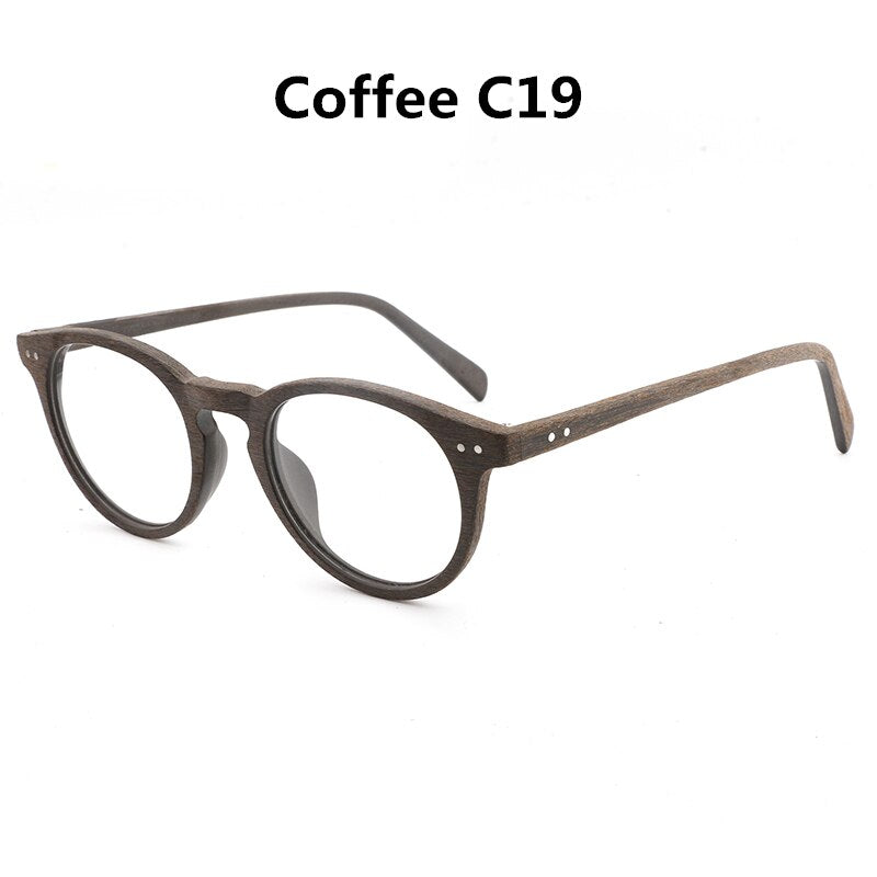 Hdcrafter Unisex Full Rim Round Wood Frame Eyeglasses Lhb030 Full Rim Hdcrafter Eyeglasses Coffee C19