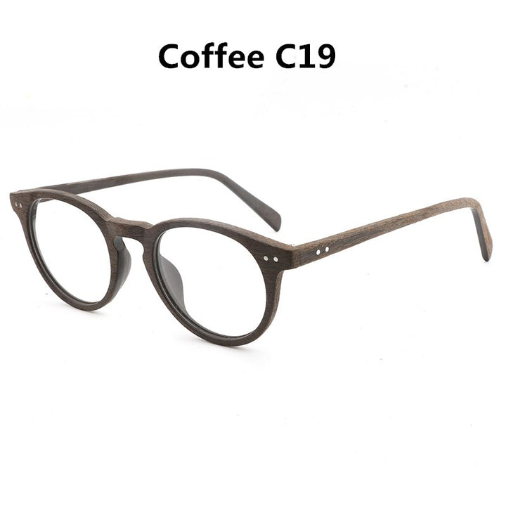 Hdcrafter Unisex Full Rim Round Wood Frame Eyeglasses Lhb030 Full Rim Hdcrafter Eyeglasses Coffee C19