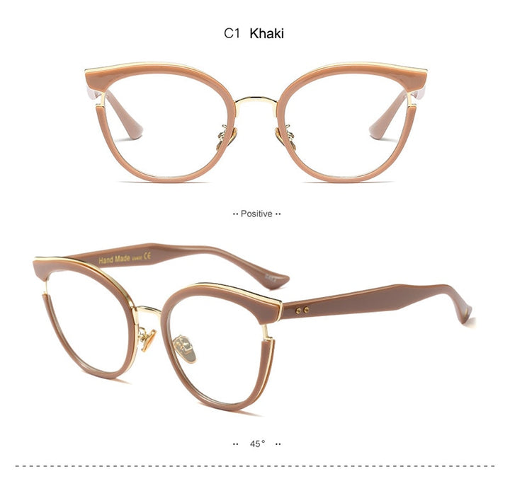 Hotony Women's Full Rim Round Cat Eye Acetate Frame Eyeglasses 97551 Full Rim Hotony
