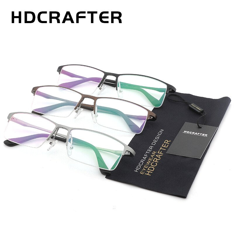 Hdcrafter Men's Semi Rim Rectangular Alloy Frame Eyeglasses Lp6263 Semi Rim Hdcrafter Eyeglasses