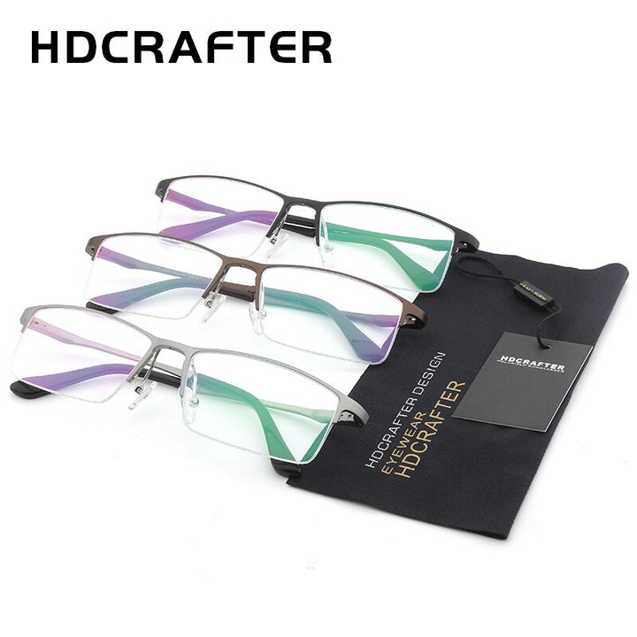 Hdcrafter Men's Semi Rim Rectangular Alloy Frame Eyeglasses Lp6263 Semi Rim Hdcrafter Eyeglasses
