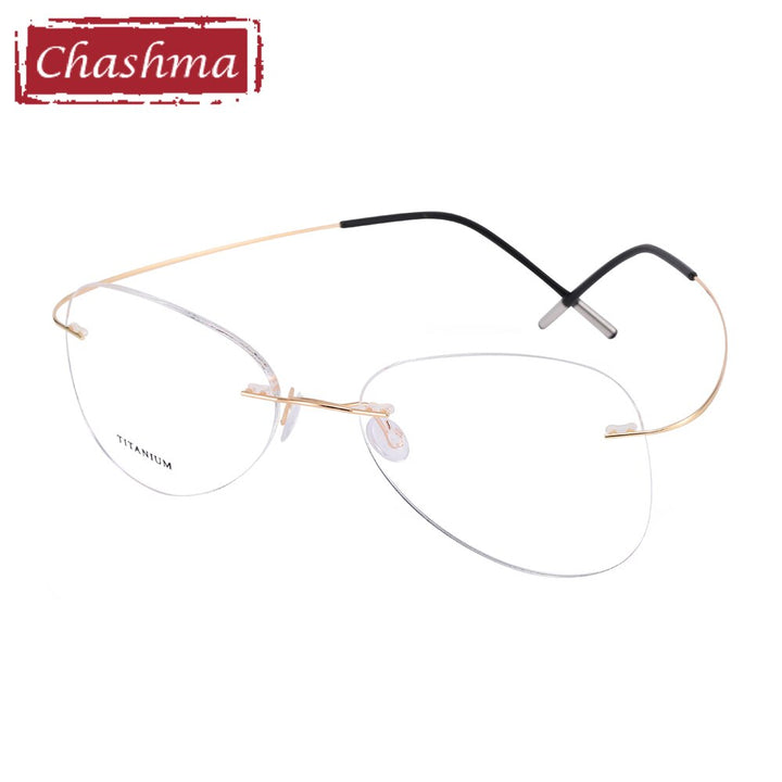 Chashma Ottica Unisex Rimless Irregular Oval Titanium Eyeglasses 20002 Rimless Chashma Ottica Gold