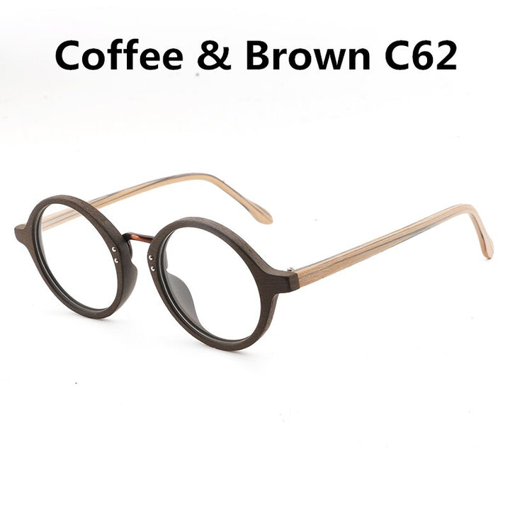 Hdcrafter Unisex Full Rim Round Wood Frame Eyeglasses Lhb028 Full Rim Hdcrafter Eyeglasses coffee brown C62