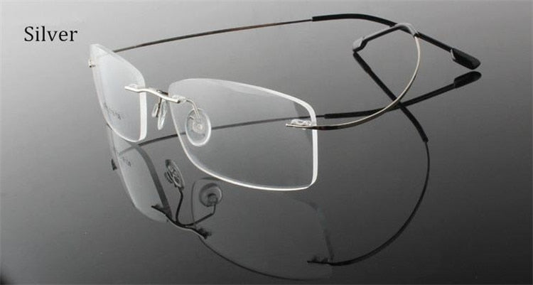 Chashma Ottica Unisex Rimless Rectangle Titanium Eyeglasses Frp1510 Rimless Chashma Ottica silver