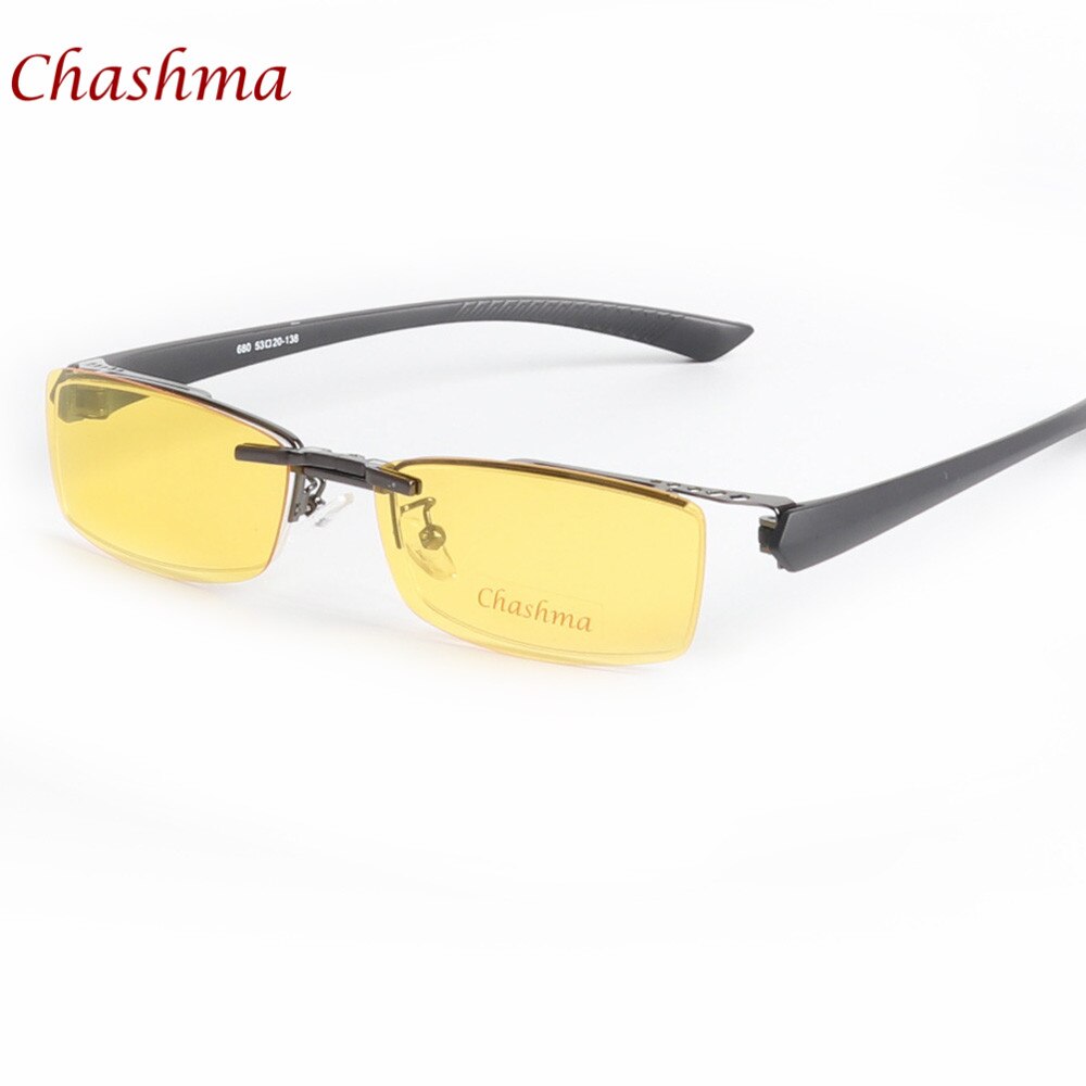 Chashma Ochki Men's Semi Rim Rectangle Alloy Eyeglasses Clip On Polarized Sunglasses 680 With Clip Ons Chashma Ochki