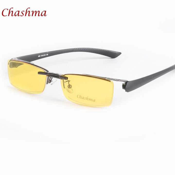 Chashma Ochki Men's Semi Rim Rectangle Alloy Eyeglasses Clip On Polarized Sunglasses 680 With Clip Ons Chashma Ochki