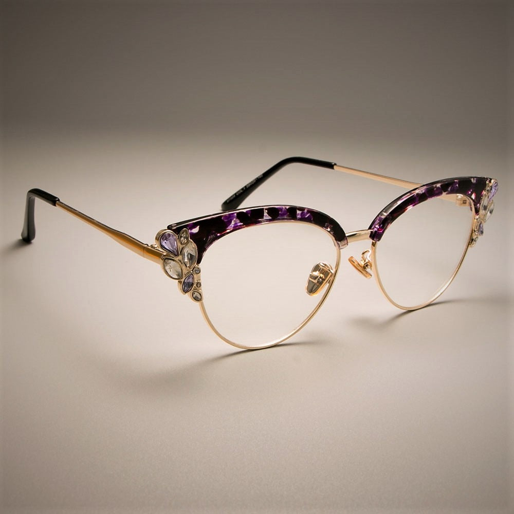 CCspace Women's Full Rim Rhinestone Cat Eye Acetate Alloy Frame Eyeglasses 45120 Full Rim CCspace C1 flower clear