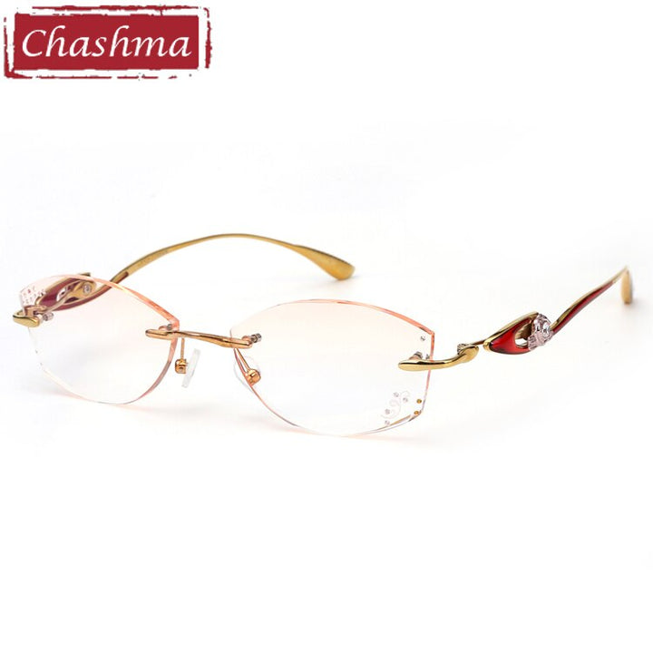 Chashma Women's Rimless Oval Titanium Eyeglasses P208 Rimless Chashma Lense Engrave Flower
