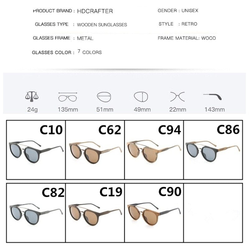 Hdcrafter Unisex Full Rim Round Wood Metal Frame Polarized Sunglasses Lhb023 Sunglasses HdCrafter Sunglasses