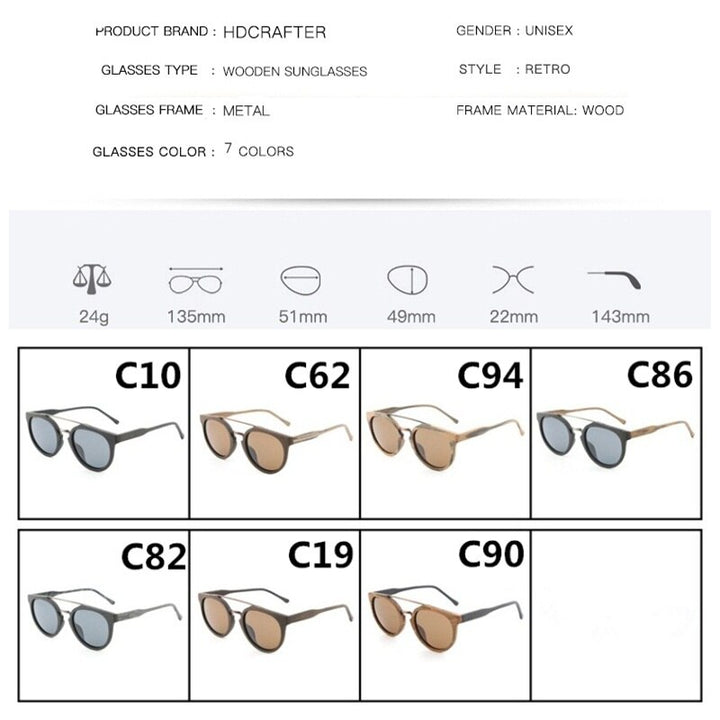 Hdcrafter Unisex Full Rim Round Wood Metal Frame Polarized Sunglasses Lhb023 Sunglasses HdCrafter Sunglasses