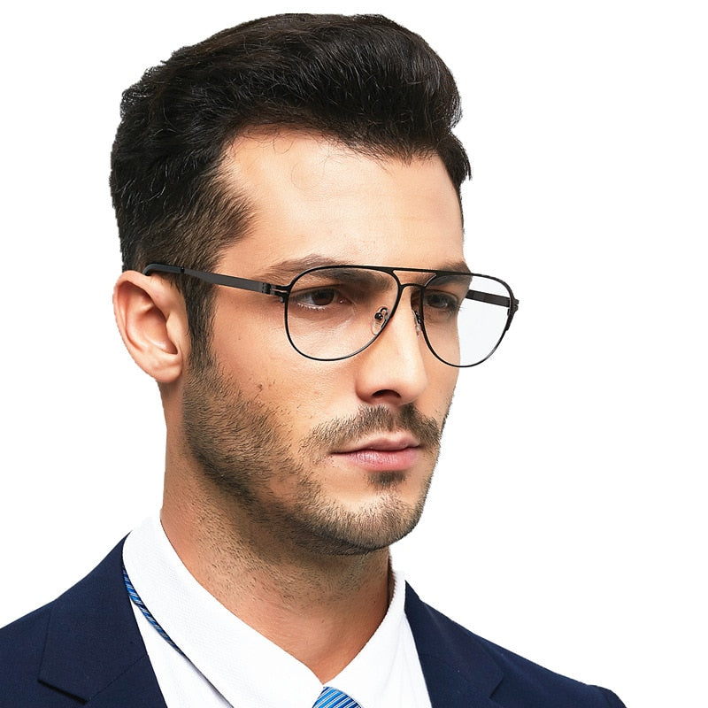 Hotony Men's Full Rim Round Alloy Double Bridge Frame Eyeglasses Full Rim Hotony