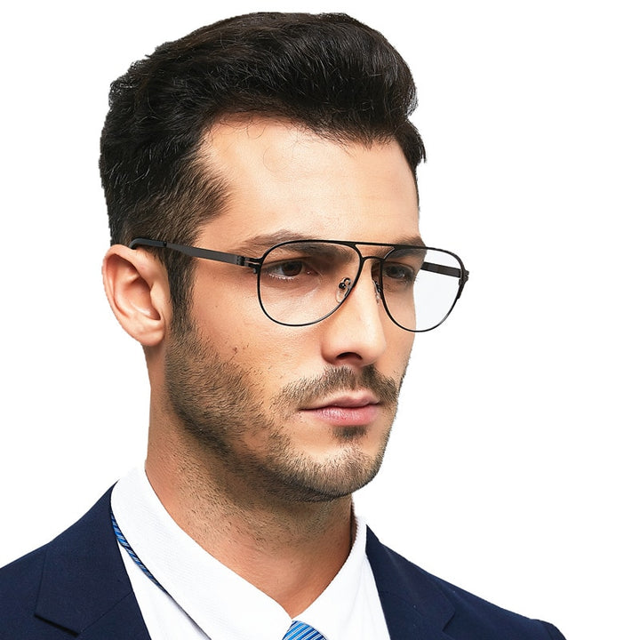 Hotony Men's Full Rim Round Alloy Double Bridge Frame Eyeglasses Full Rim Hotony