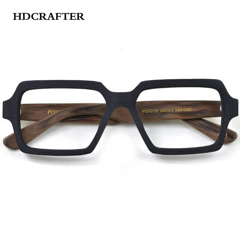 Hdcrafter Unisex Full Rim Oversized Square Wood Acetate Frame Eyeglasses Ps9019 Full Rim Hdcrafter Eyeglasses