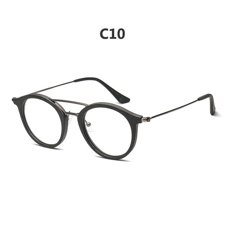 Hdcrafter Unisex Full Rim Round Wood Alloy Double Bridge Eyeglasses 4821 Full Rim Hdcrafter Eyeglasses C10