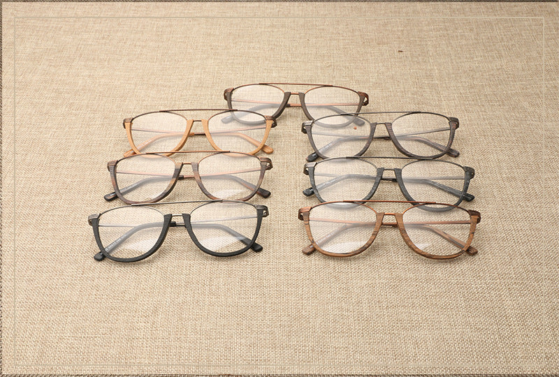 Hdcrafter Unisex Full Rim Round Double Bridge Wood Metal Frame Eyeglasses Hb032 Full Rim Hdcrafter Eyeglasses