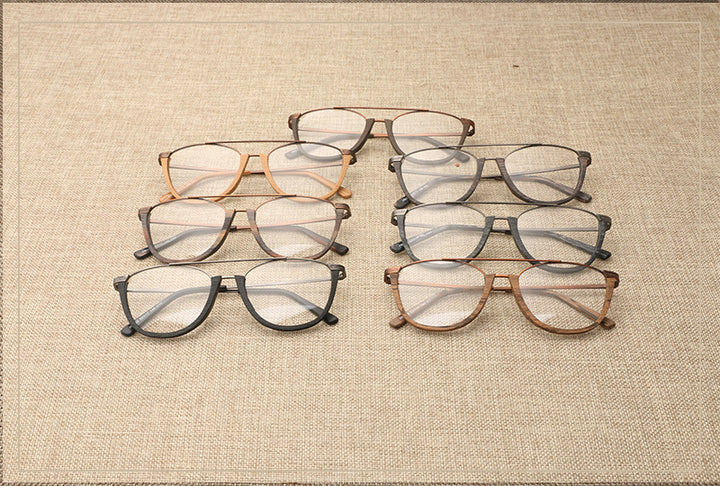 Hdcrafter Unisex Full Rim Round Double Bridge Wood Metal Frame Eyeglasses Hb032 Full Rim Hdcrafter Eyeglasses