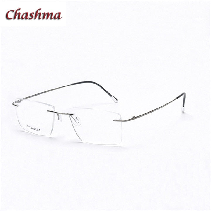 Chashma Ochki Unisex Rimless Square Titanium Eyeglasses 16011 Rimless Chashma Ochki Bright Gray