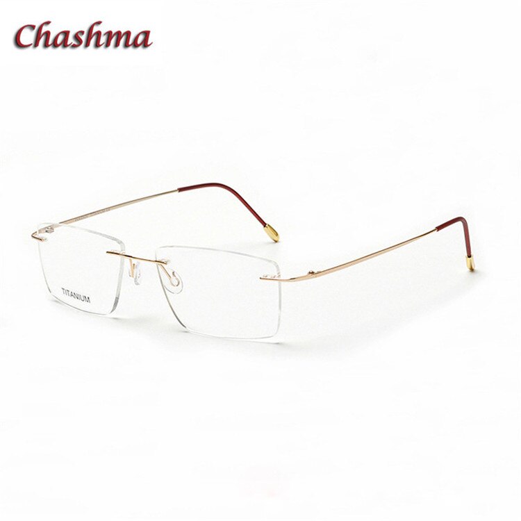 Chashma Ochki Unisex Rimless Square Titanium Eyeglasses 16011 Rimless Chashma Ochki Bright Gold