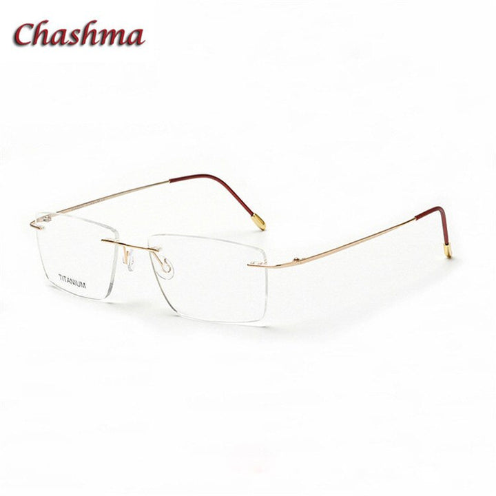 Chashma Ochki Unisex Rimless Square Titanium Eyeglasses 16011 Rimless Chashma Ochki Bright Gold
