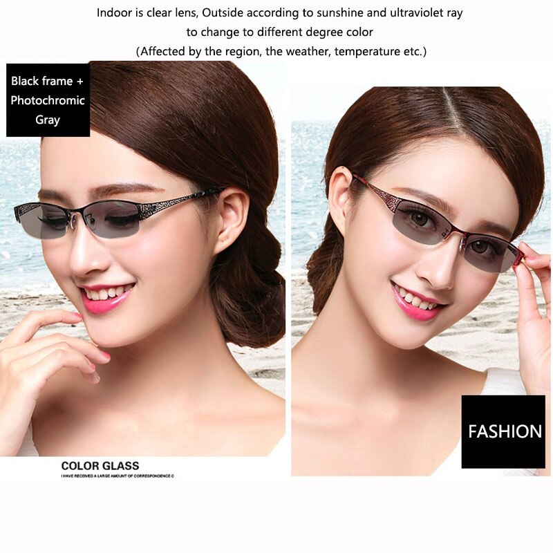 Bclear Women's Alloy Semi Rim Eyeglasses Photochromic P99001 Semi Rim Bclear