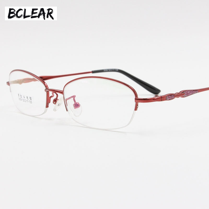 Women's Alloy Frame Semi Rim Eyeglasses 2039 Semi Rim Bclear Red