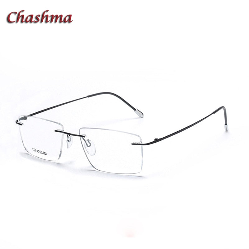 Chashma Ochki Unisex Rimless Square Titanium Eyeglasses 16011 Rimless Chashma Ochki