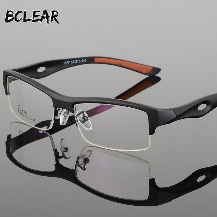 Bclear  Men's Eyeglasses Square Tr 90 Semi Rim Sports 1077 Semi Rim Bclear