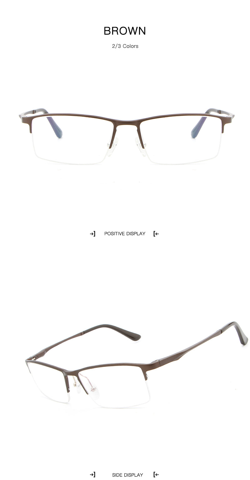 Hdcrafter Men's Semi Rim Rectangular Alloy Frame Eyeglasses Lp6263 Semi Rim Hdcrafter Eyeglasses