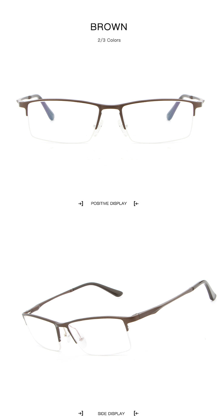 Hdcrafter Men's Semi Rim Rectangular Alloy Frame Eyeglasses Lp6263 Semi Rim Hdcrafter Eyeglasses