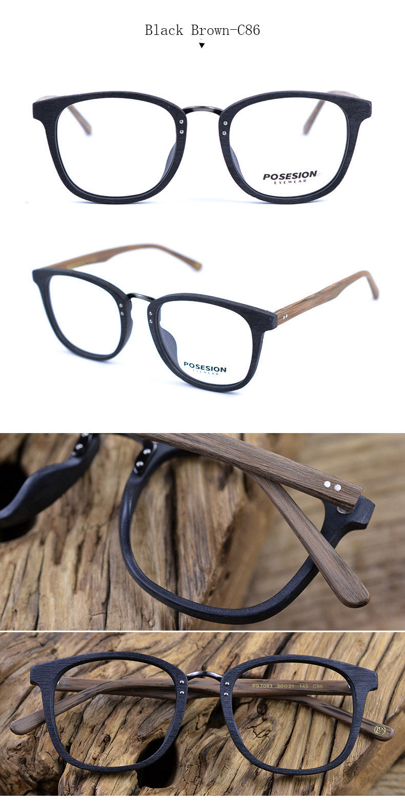 Hdcrafter Men's Full Rim Round Metal Wood Frame Eyeglasses Ps7083 Full Rim Hdcrafter Eyeglasses