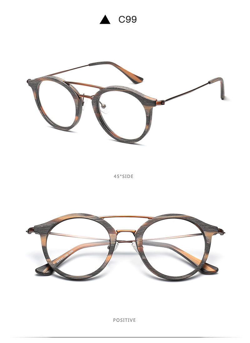 Hdcrafter Unisex Full Rim Round Wood Alloy Double Bridge Eyeglasses 4821 Full Rim Hdcrafter Eyeglasses
