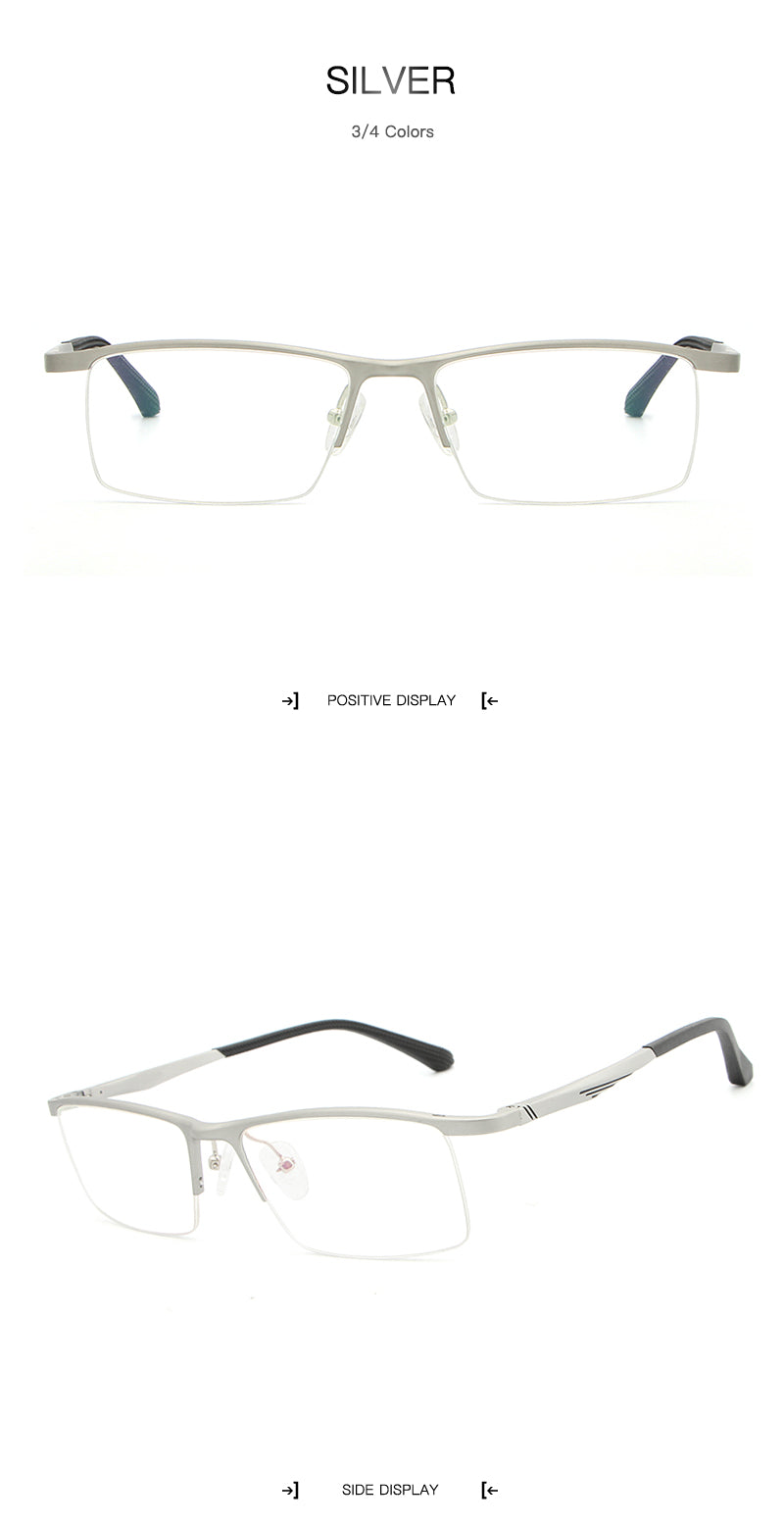 Hdcrafter Men's Semi Rim Rectangle Alloy Frame Eyeglasses Lp6236 Semi Rim Hdcrafter Eyeglasses