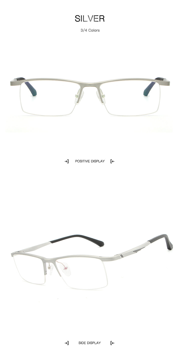 Hdcrafter Men's Semi Rim Rectangle Alloy Frame Eyeglasses Lp6236 Semi Rim Hdcrafter Eyeglasses