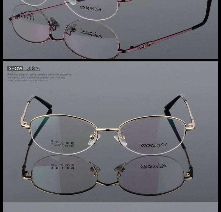 Women's Half Rim Eyeglasses Alloy Frame 2052 Semi Rim Bclear
