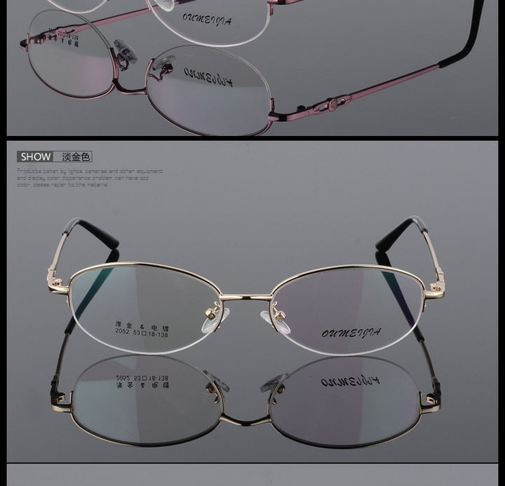 Women's Half Rim Eyeglasses Alloy Frame 2052 Semi Rim Bclear