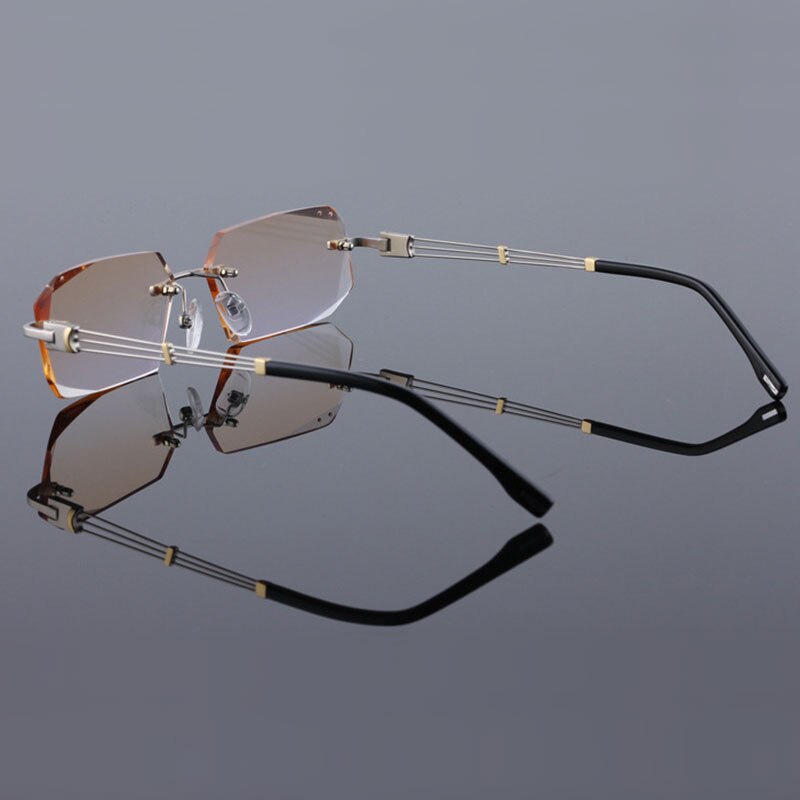 Reven Jate 58128 Pure Titanium Rimless Diamond Cutting Man Glasses Frame Eyeglasses (Silver) Rimless Reven Jate