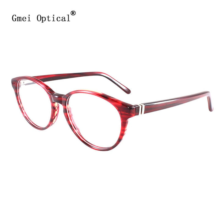 Gmei Women's Eyeglasses Burgundy Acetate Spring Hinges T8062 Full Rim Gmei Optical
